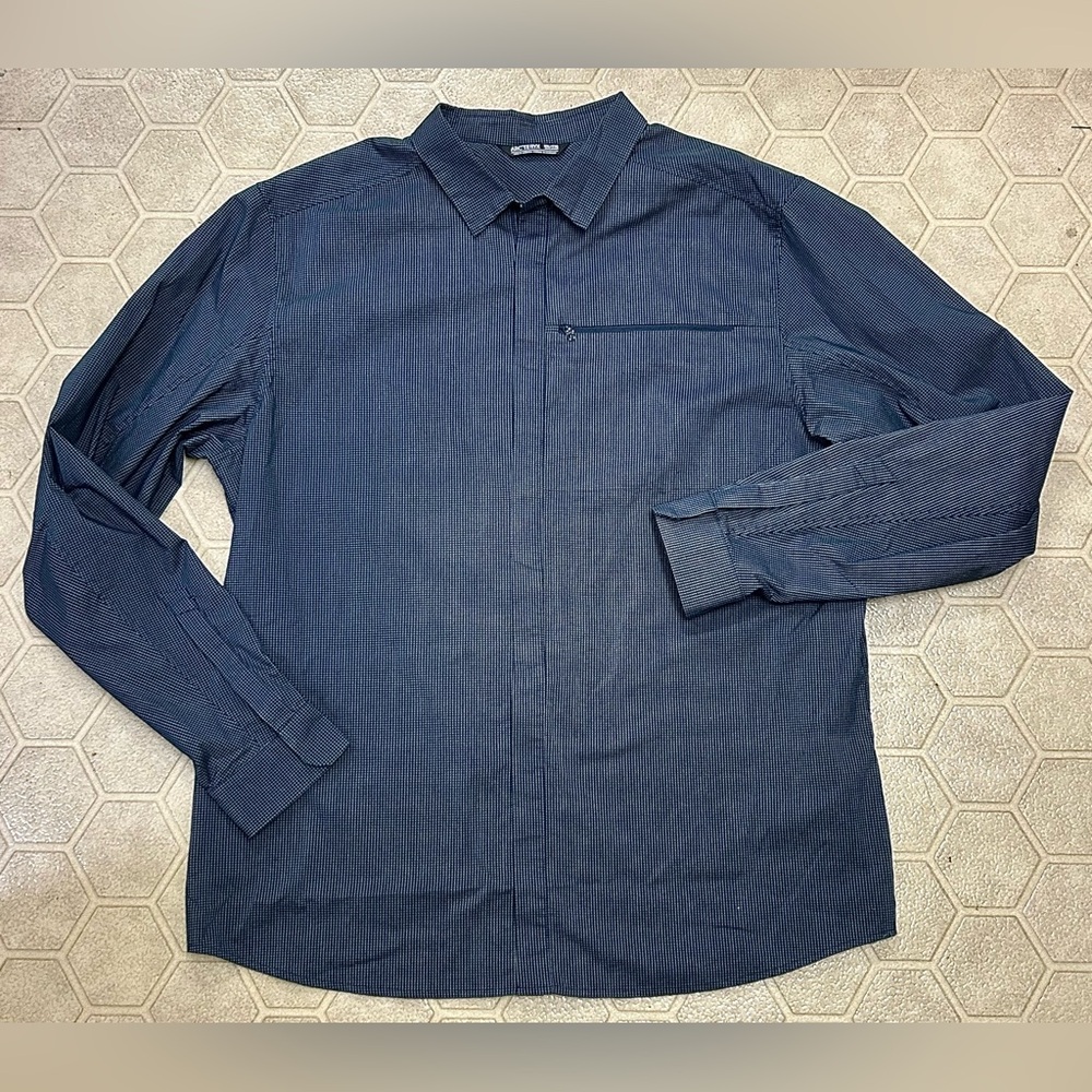 Men’s XXL Arc’Teryx Kaslo Blue Check Snap Button Articulated Long Sleeve Shirt